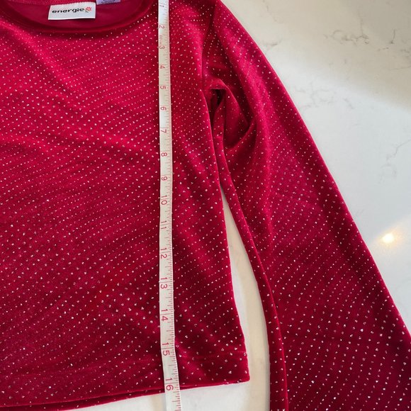 Energie Girls Red Faux Velvet Sparkle Pullover Top with Flare Arms Girls Size 6 - Picture 5 of 7